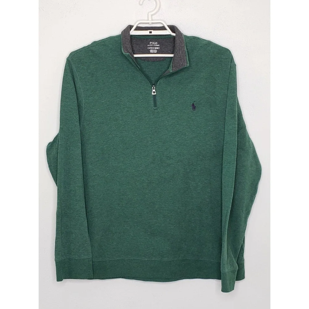 Polo Ralph Lauren Men's  1/4 Zip Pullover XL L/S Green Soft Lightweight Collared